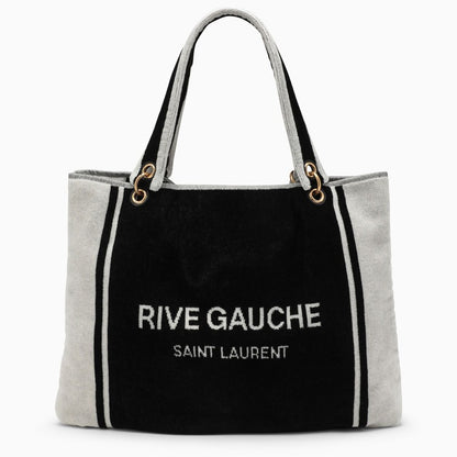 Saint Laurent Rive Gauche Terry Tote Bag in Black and White