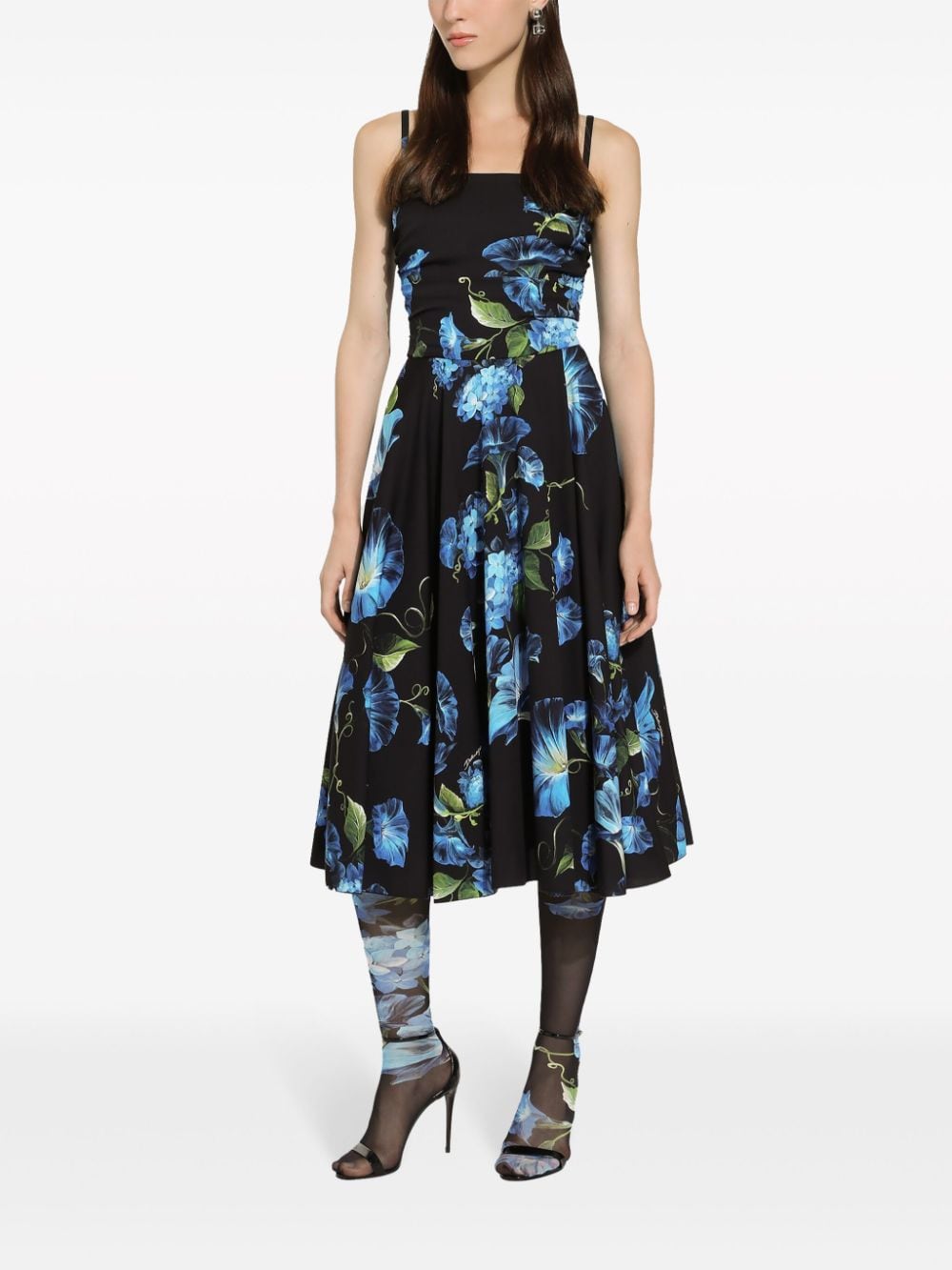 stretch-silk floral print midi dress