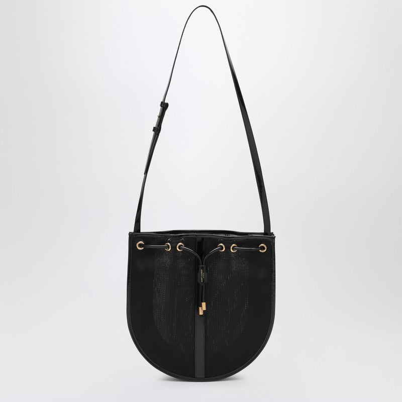 Saint Laurent Black Mesh and Leather Shoulder Bag Black
