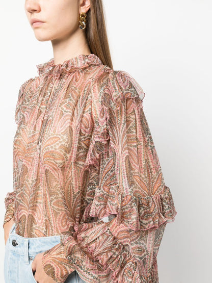 Paisley-print ruffled blouse