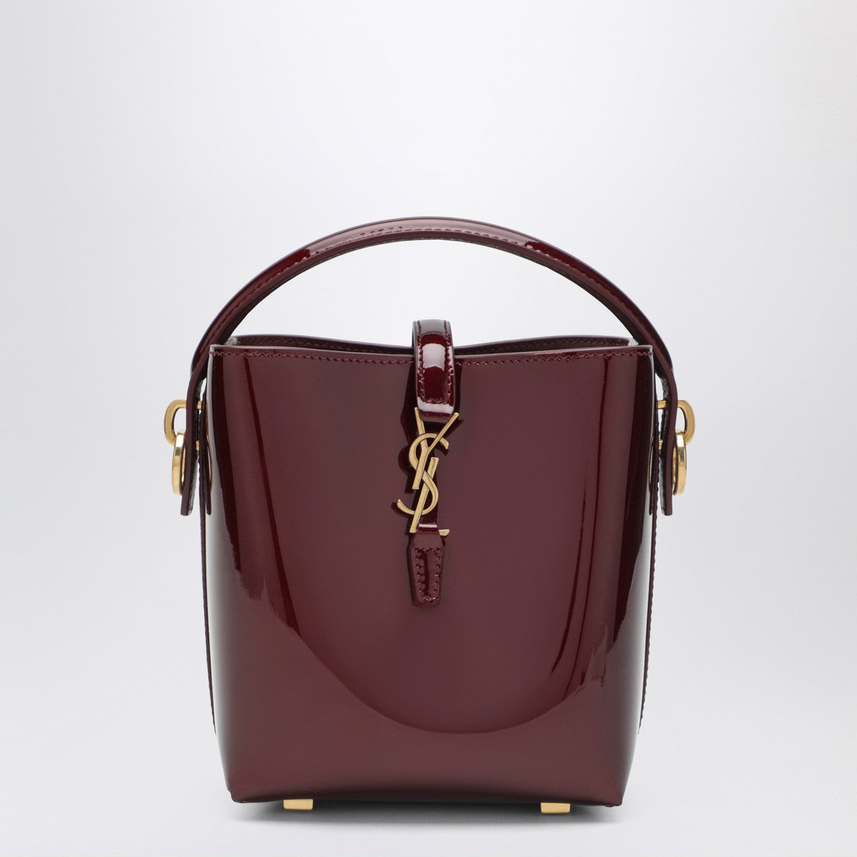 Saint Laurent Mini Le 37 Bucket Bag in Burgundy Patent Leather