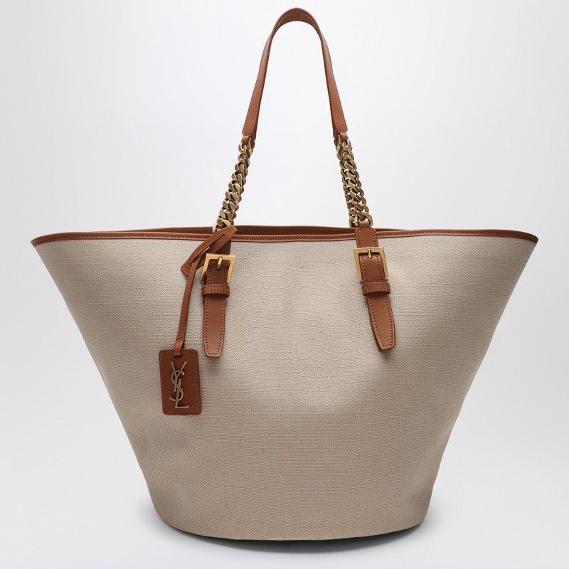 Saint Laurent Desert Canvas and Leather Shoulder Bag Brown