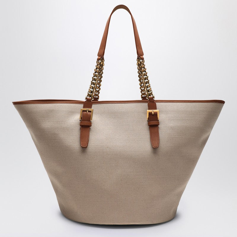 Saint Laurent Desert Canvas and Leather Shoulder Bag Brown
