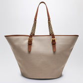 Saint Laurent Desert Canvas and Leather Shoulder Bag Brown