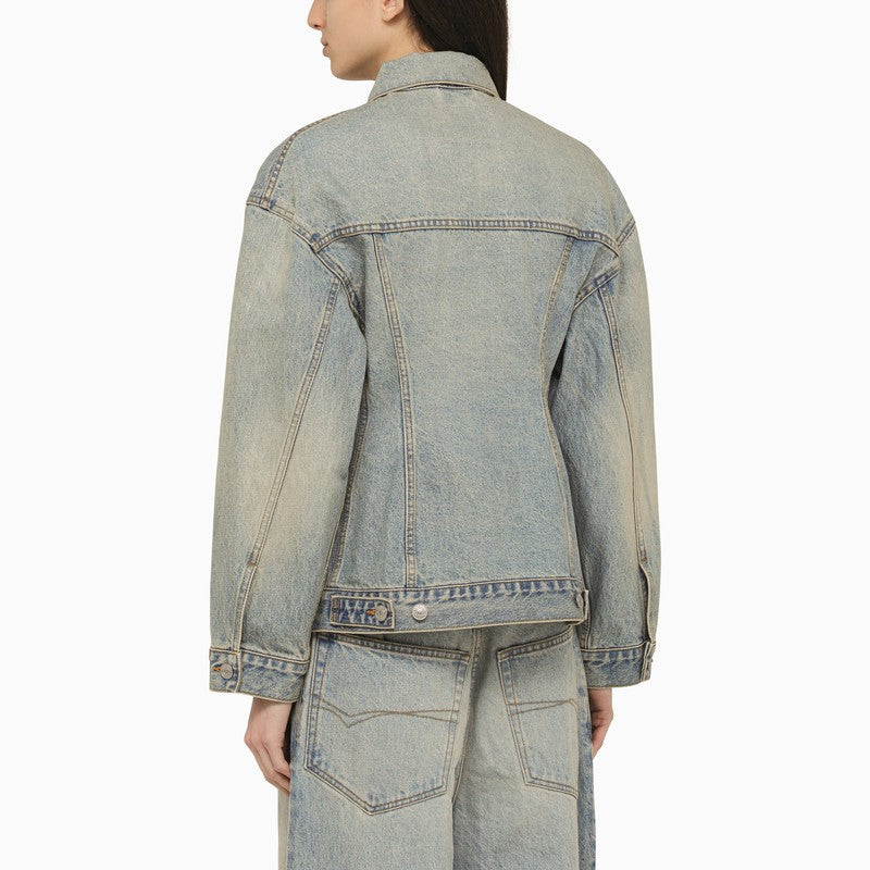 Balenciaga Light Blue Washed Denim Jacket with Classic Collar Light blue
