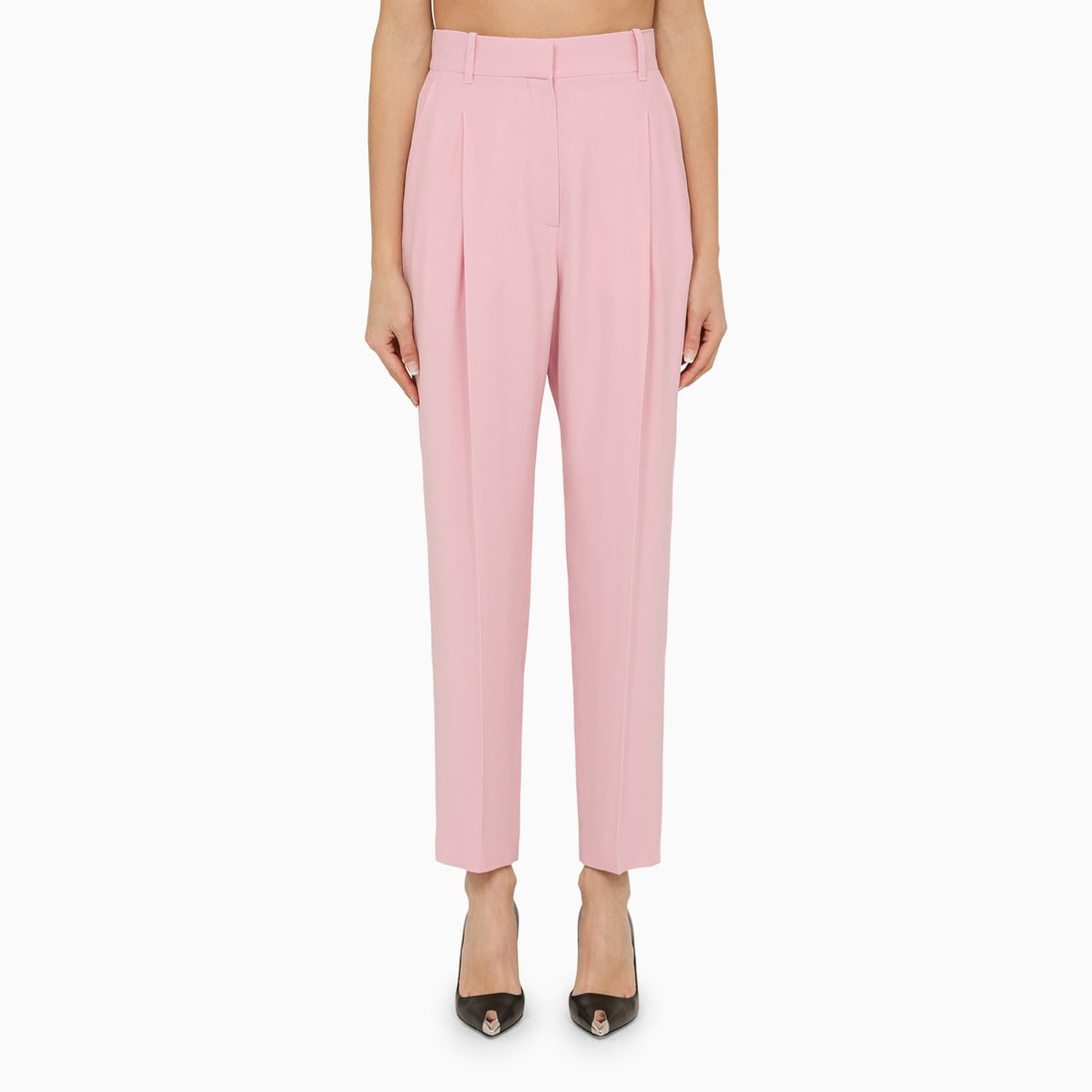 Alexander McQueen Regular Pleated High-Waisted Pink Trousers Pink