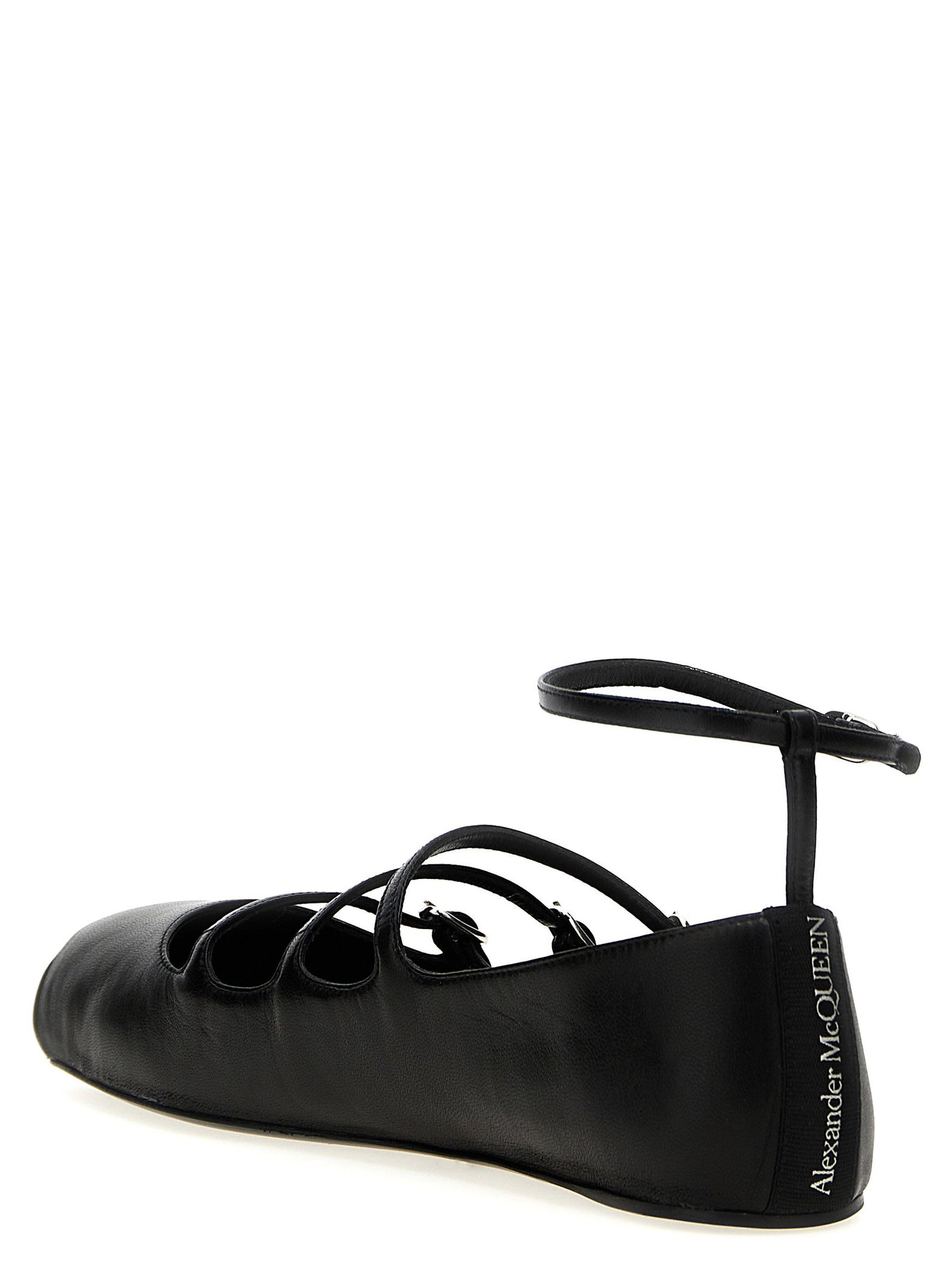 Alexander McQueen Leather Strap Ballet Flats Black