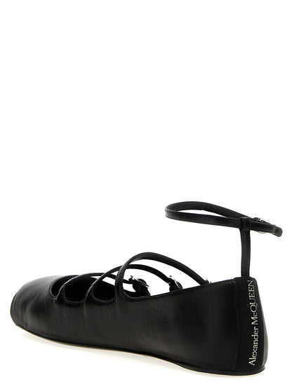 Alexander McQueen Leather Strap Ballet Flats Black