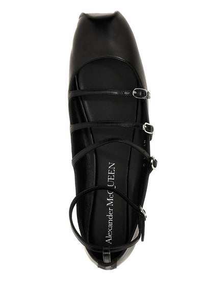 Alexander McQueen Leather Strap Ballet Flats Black