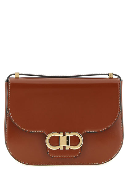 Ferragamo Double Gancini Closure Shoulder Bag Brown
