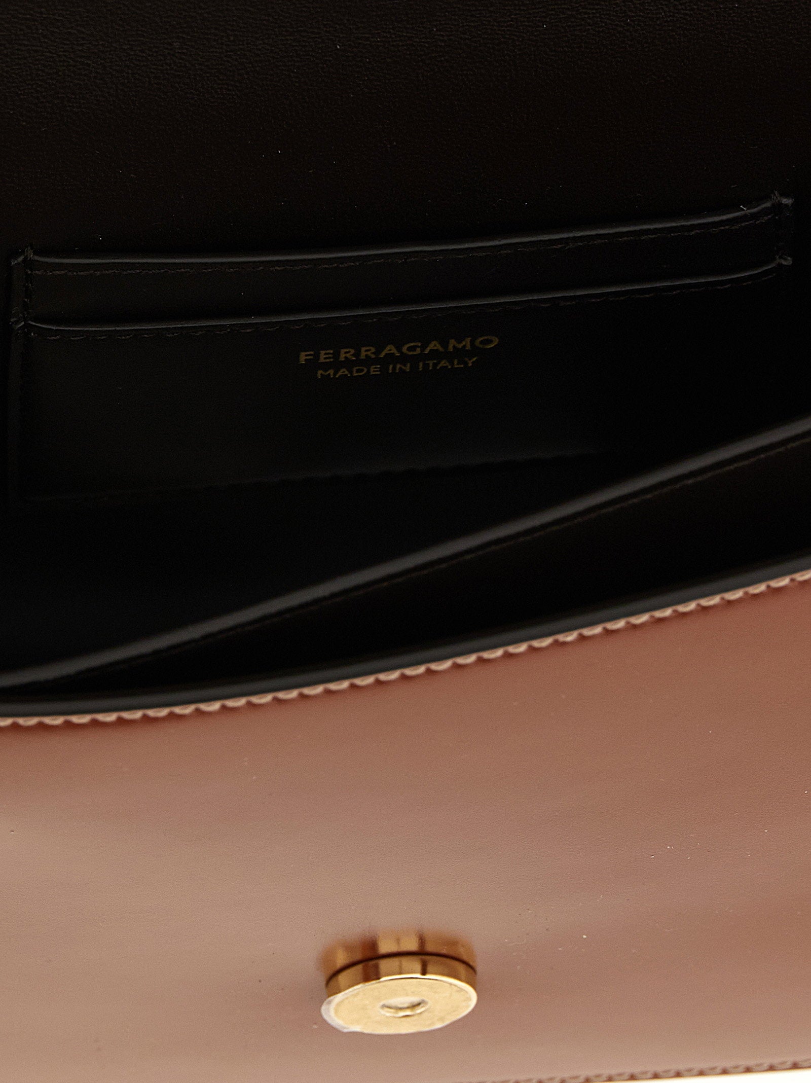 Ferragamo Double Gancini Closure Shoulder Bag Brown