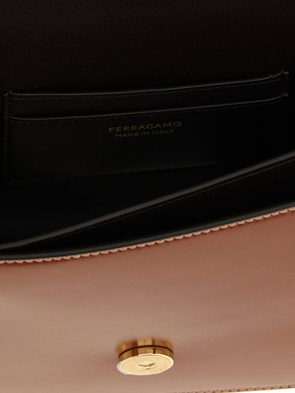 Ferragamo Double Gancini Closure Shoulder Bag Brown