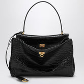 Balenciaga Cocco-Print Black Calfskin Medium Rodeo Bag Black