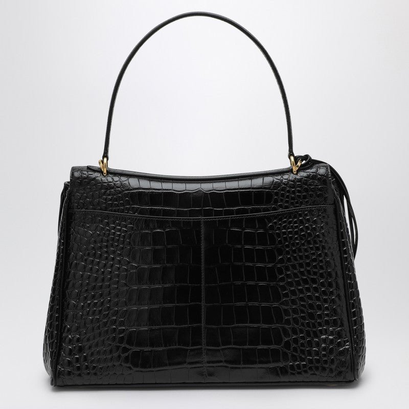Balenciaga Cocco-Print Black Calfskin Medium Rodeo Bag Black