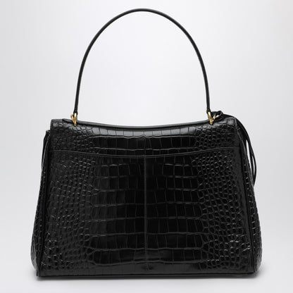 Balenciaga Cocco-Print Black Calfskin Medium Rodeo Bag Black