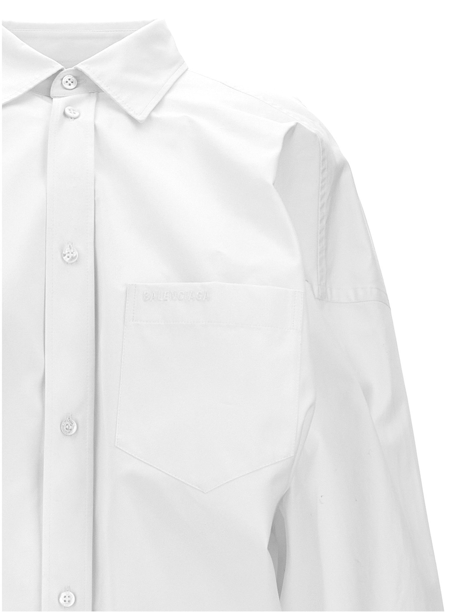 Balenciaga Asymmetric Shirt With Logo Embroidery White
