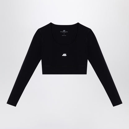 Balenciaga Black Matte Nylon-Blend Crew-Neck Long-Sleeve Top Black