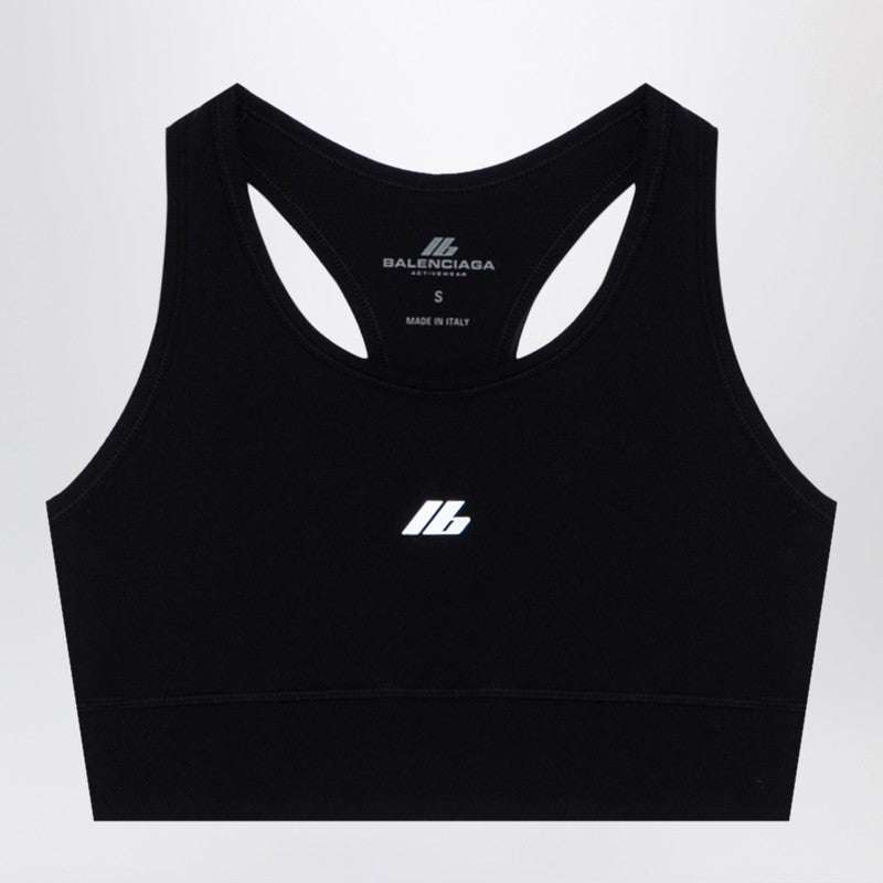 Balenciaga Black Matt Nylon-Blend Sleeveless Top with Reflective Logo Black