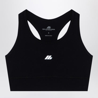 Balenciaga Black Matt Nylon-Blend Sleeveless Top with Reflective Logo Black