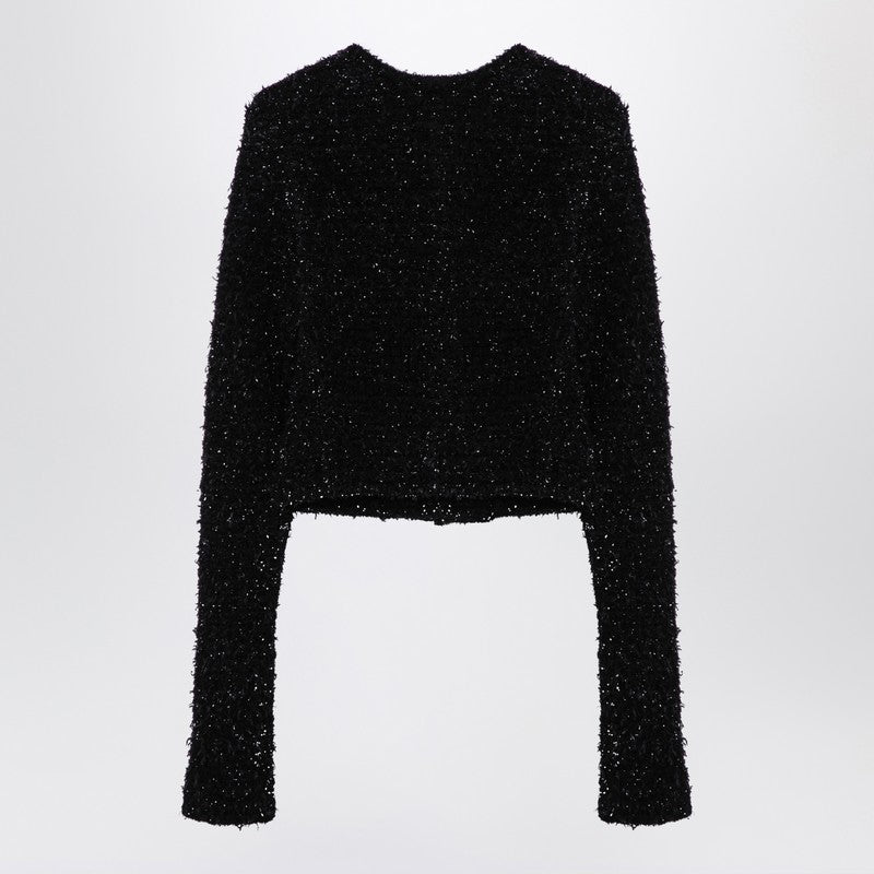 Balenciaga Black Cotton Blend Tweed Cropped Cardigan Black