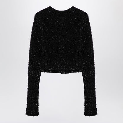 Balenciaga Black Cotton Blend Tweed Cropped Cardigan Black