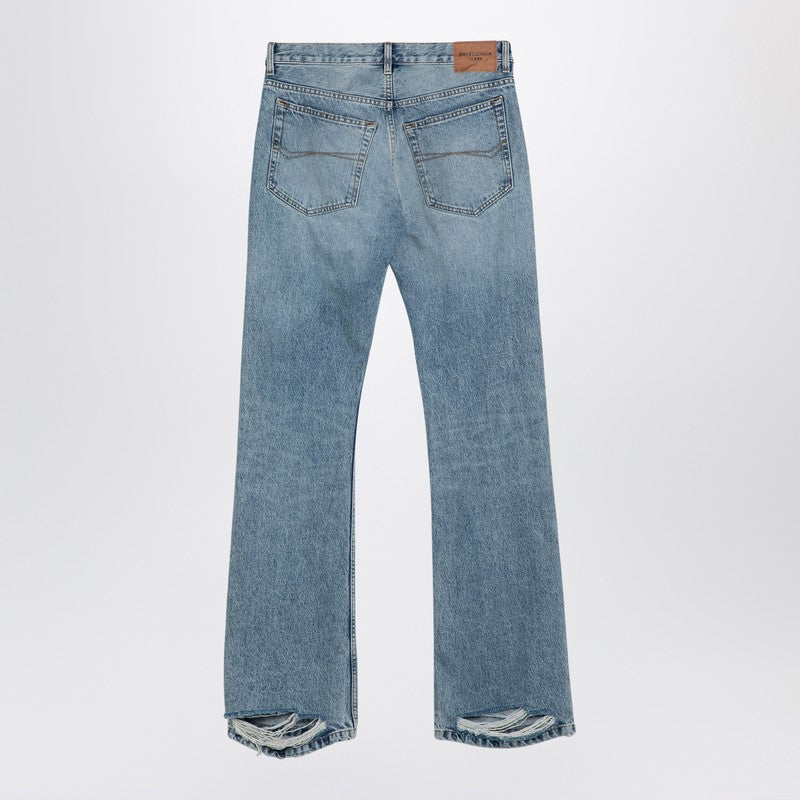 Balenciaga Light Blue Distressed-Hem Denim Jeans Blue