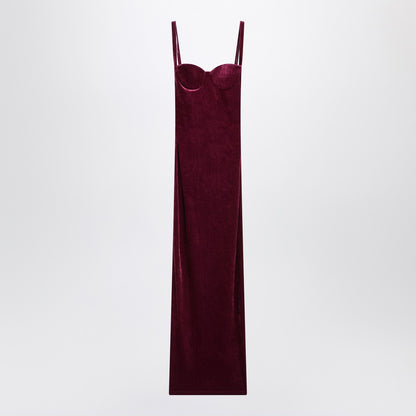 Balenciaga Long Velvet Fitted Dress Burgundy burgundy