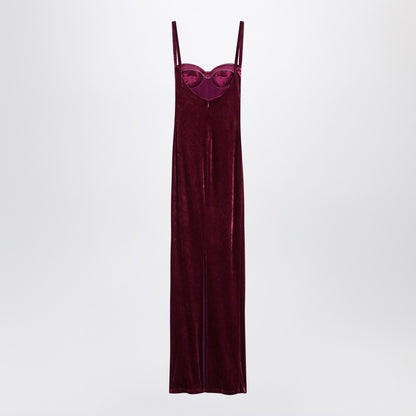 Balenciaga Long Velvet Fitted Dress Burgundy burgundy
