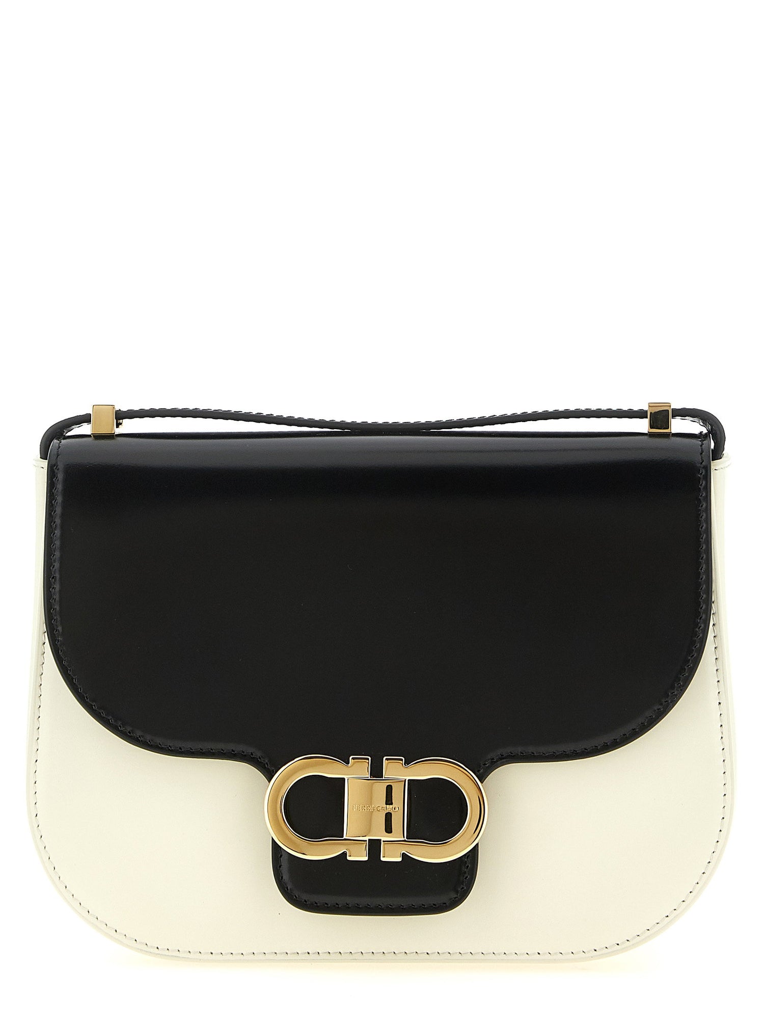 Ferragamo North-south Double Gancini (xs) Crossbody Bag White/Black