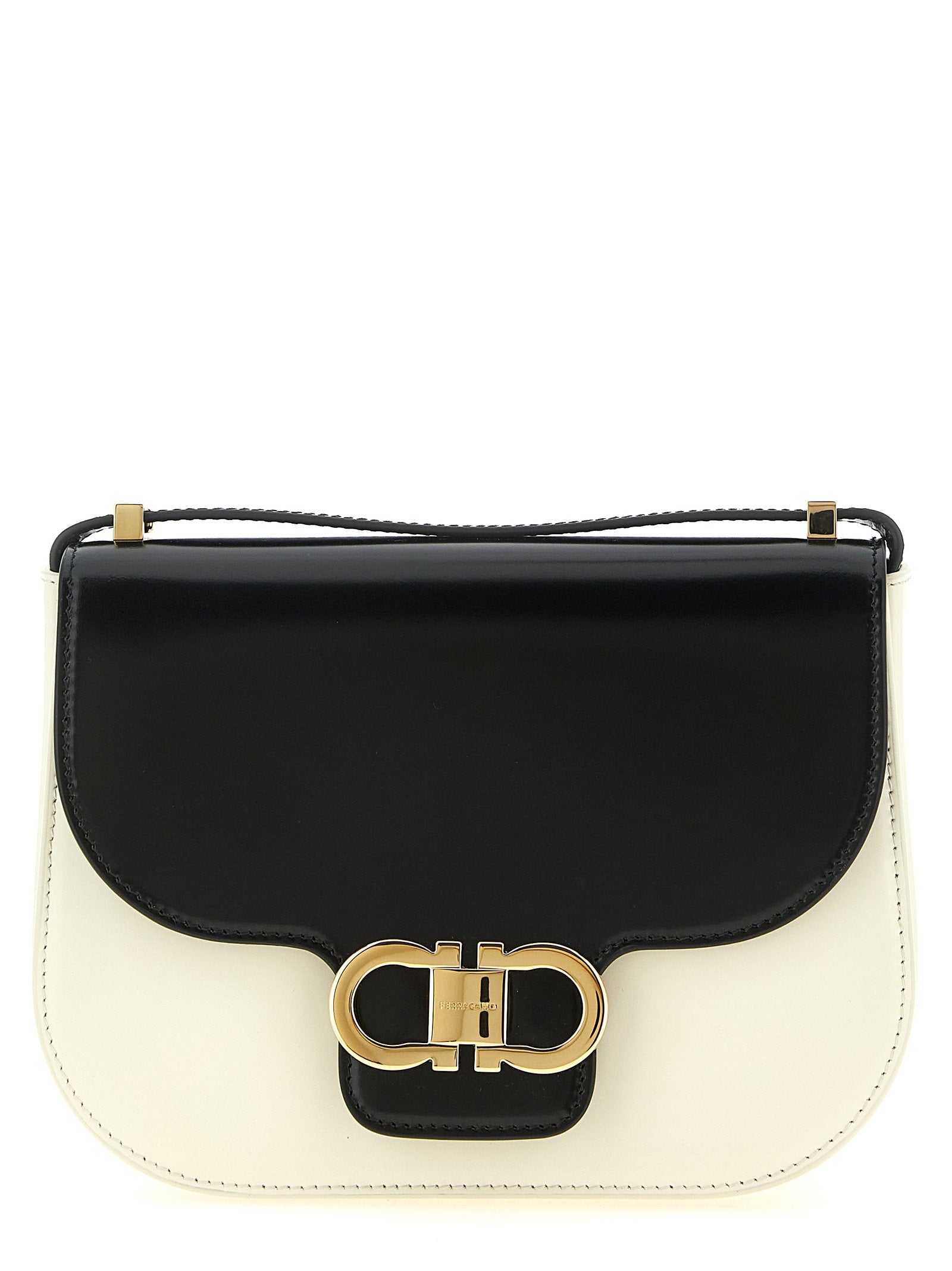 Ferragamo North-south Double Gancini (xs) Crossbody Bag White/Black