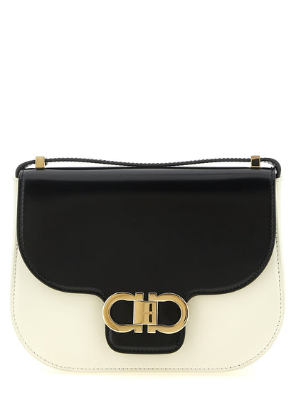 Ferragamo North-south Double Gancini (xs) Crossbody Bag White/Black