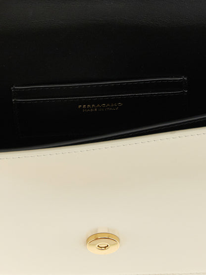Ferragamo North-south Double Gancini (xs) Crossbody Bag White/Black