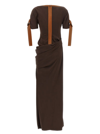 Ferragamo Dress With Leather Straps Brown
