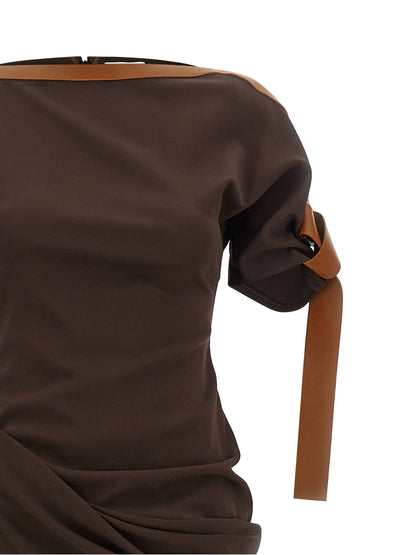 Ferragamo Dress With Leather Straps Brown