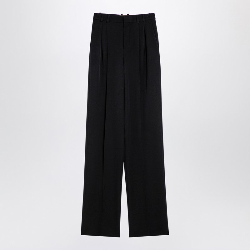 Saint Laurent Black Wool Wide-Leg Trousers Black
