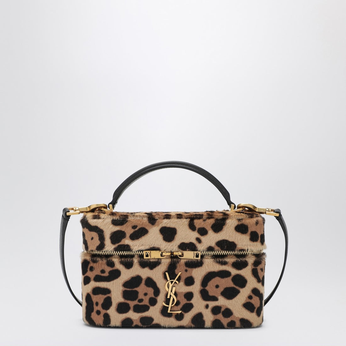 Saint Laurent Leopard-Print Pony Leather Vanity Bag Brown
