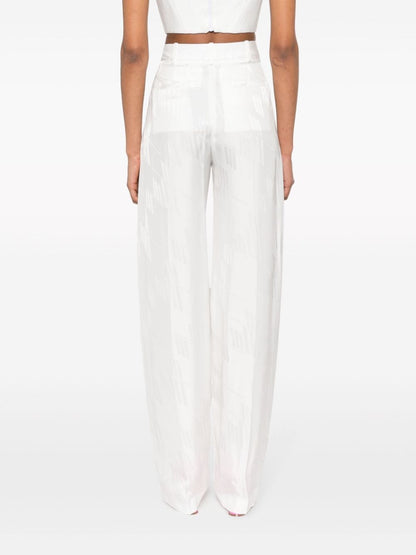 The Attico Satin Jacquard Logo Straight-Leg Trousers White