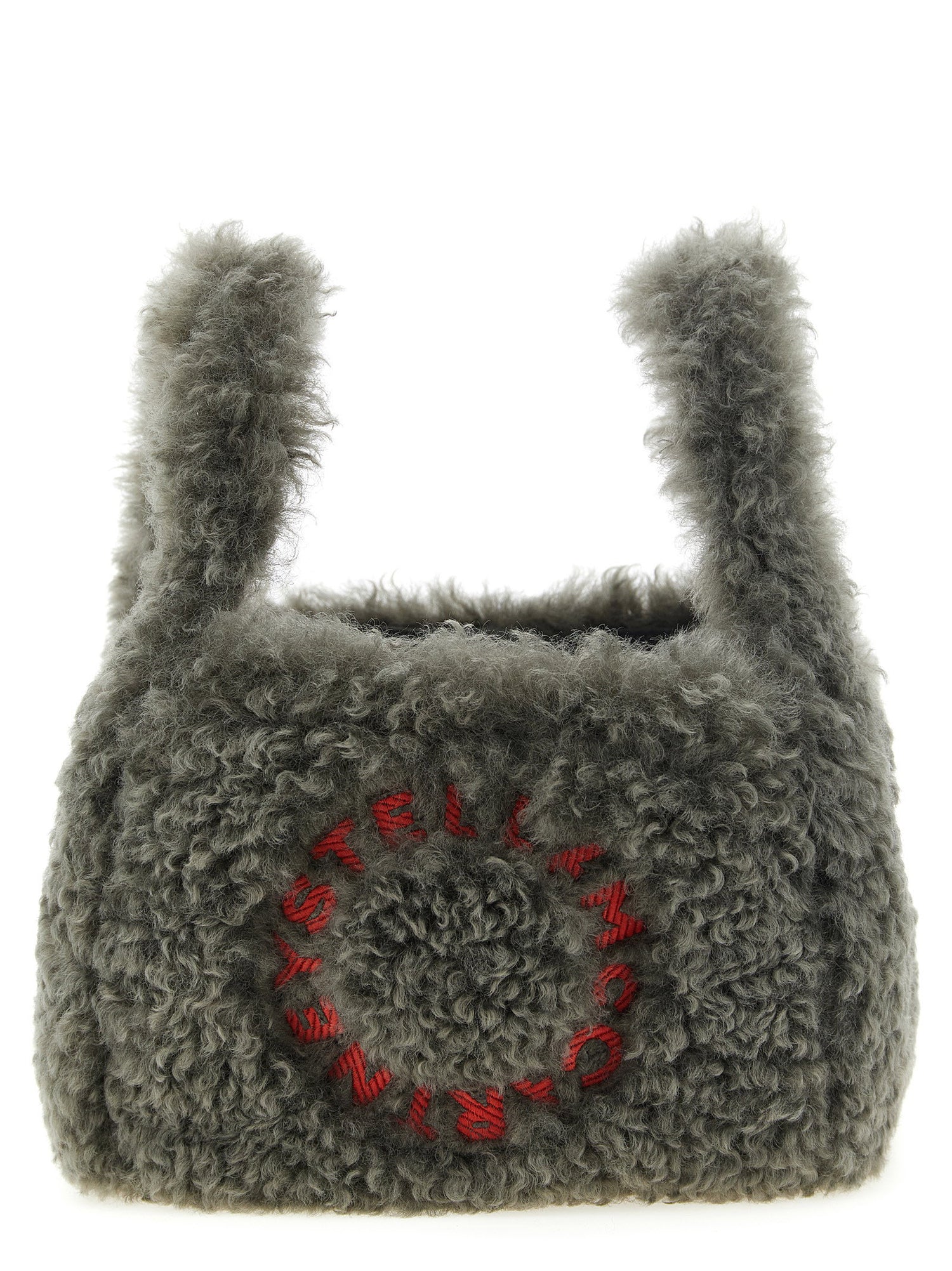 Stella Mccartney Shearling Logo Shoulder Bag Gray