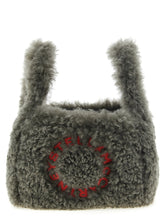 Stella Mccartney Shearling Logo Shoulder Bag Gray