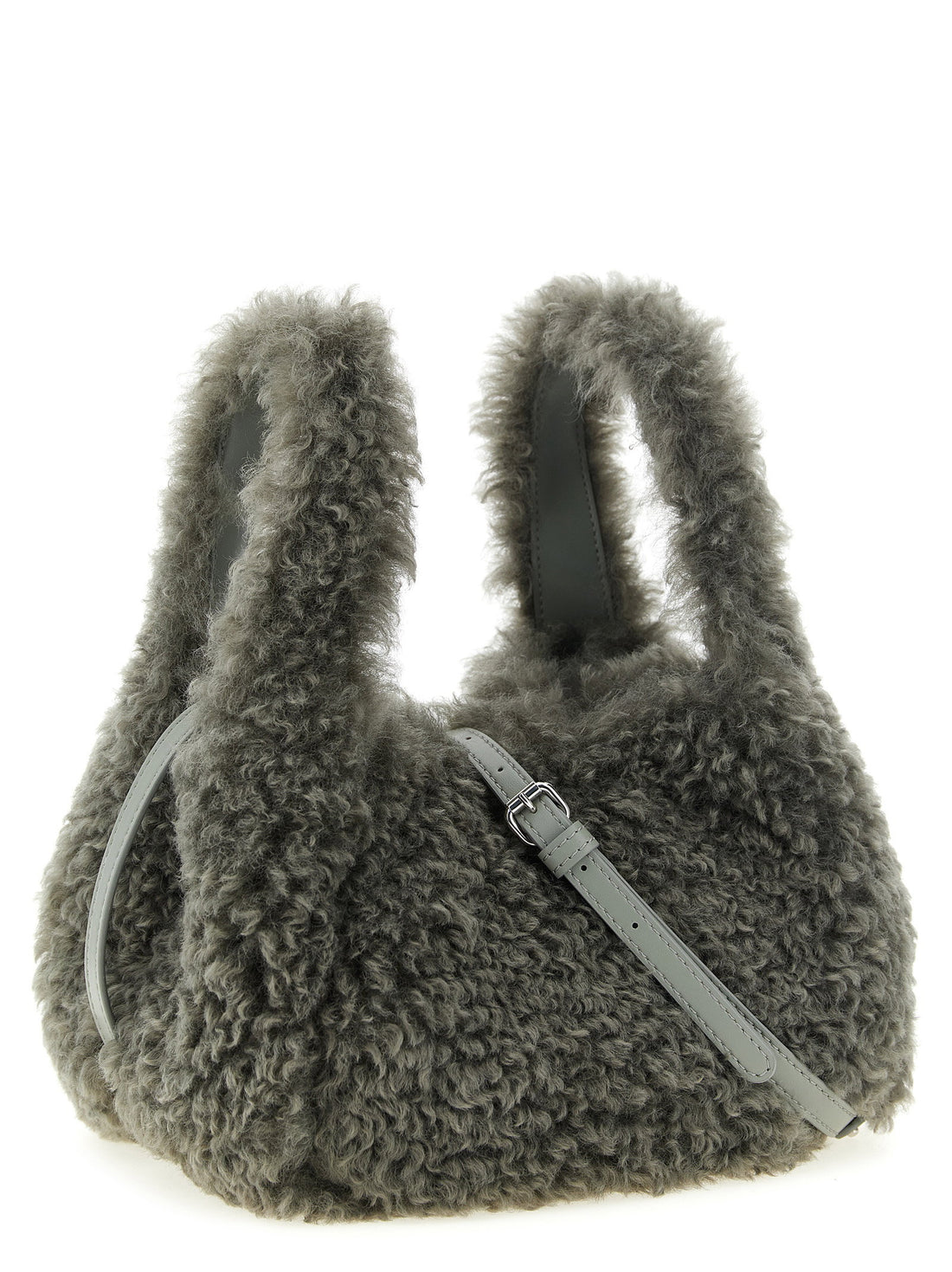 Stella Mccartney Shearling Logo Shoulder Bag Gray