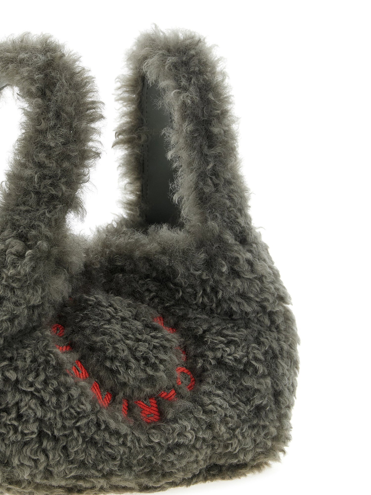 Stella Mccartney Shearling Logo Shoulder Bag Gray
