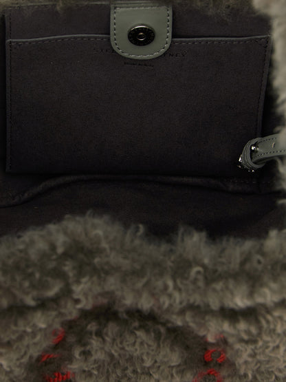 Stella Mccartney Shearling Logo Shoulder Bag Gray