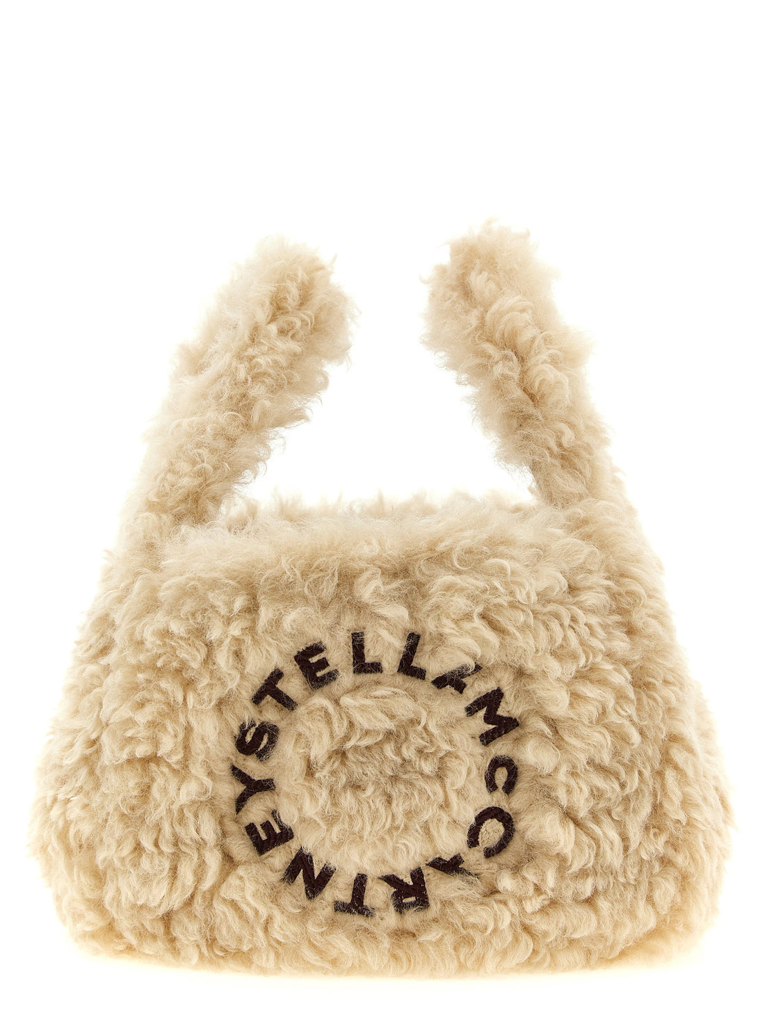Stella Mccartney Shearling Logo Shoulder Bag Beige