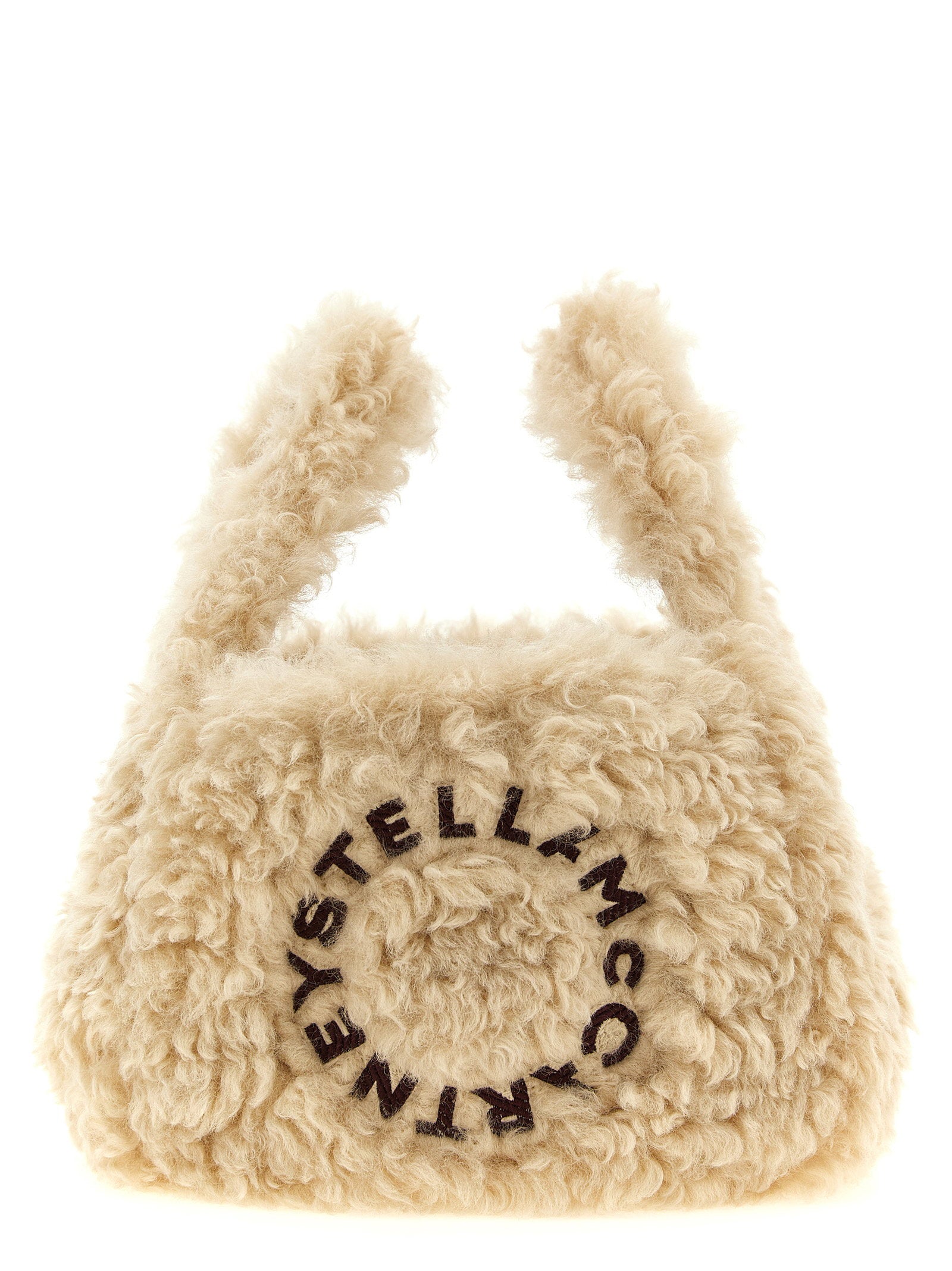Stella Mccartney Shearling Logo Shoulder Bag Beige