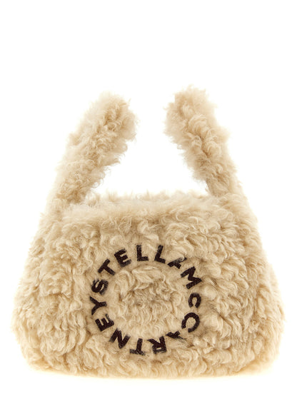 Stella Mccartney Shearling Logo Shoulder Bag Beige