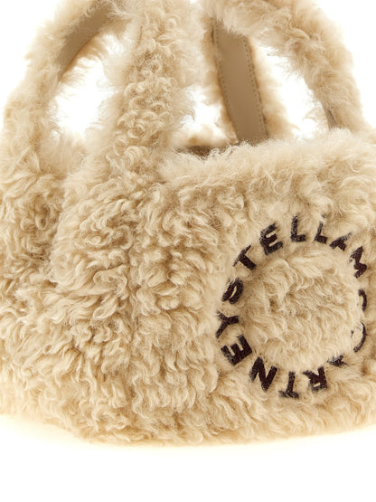 Stella Mccartney Shearling Logo Shoulder Bag Beige