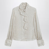 Valentino Light Beige Silk-Blend Shirt with Ruffles Multicolor