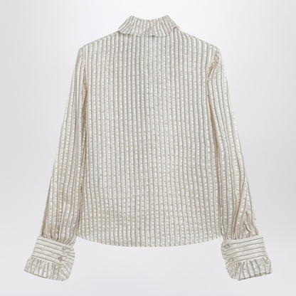 Valentino Light Beige Silk-Blend Shirt with Ruffles Multicolor