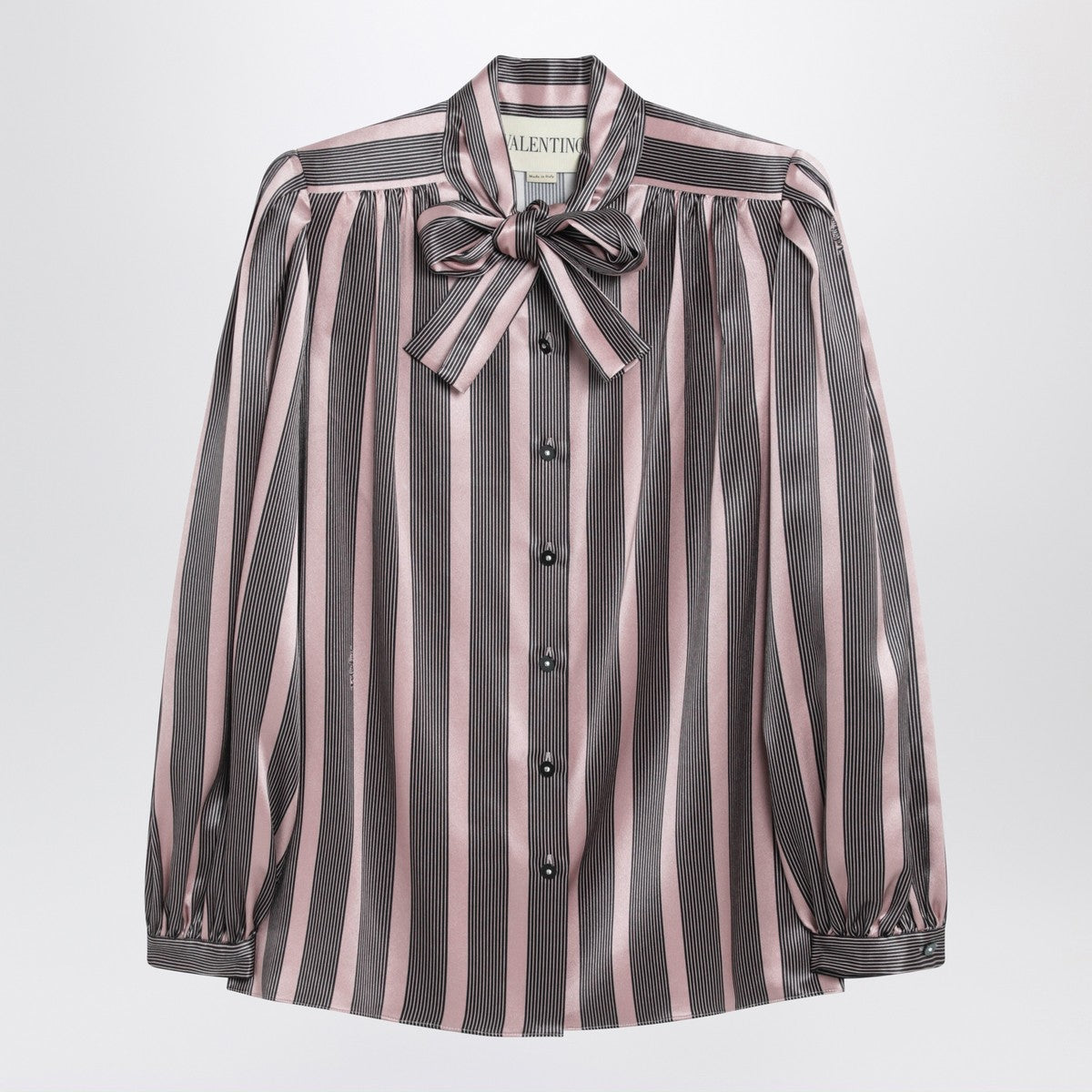 Valentino Striped Crepe de Chine Silk Shirt Pink