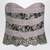 Valentino Grey and Mauve Draped Chiffon Silk Top with Lace Inserts Grey